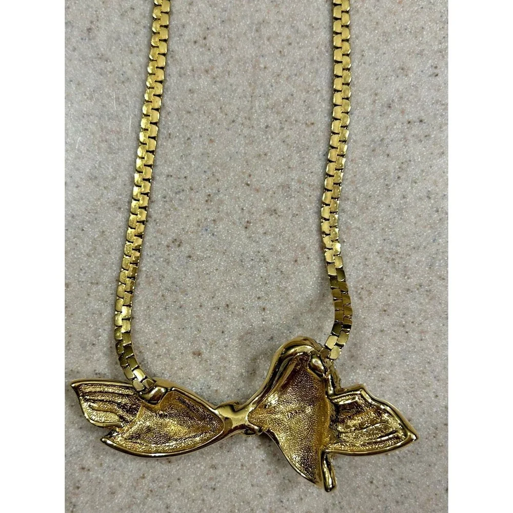 Vintage Style Yellow Gold-Tone Necklace w/Rhinestone Bow